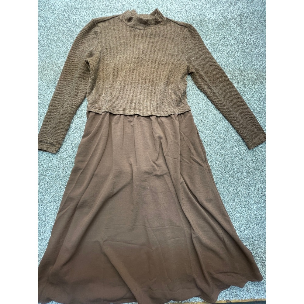 Universal Thread Mixed Media Dress Womens S Brown NWOT Knit Mock Neck Pockets